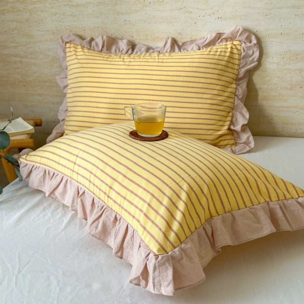 BowLift | Striped Ruffled Lace Pillowcases in Multiple Colors
