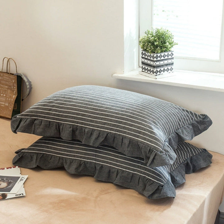 BowLift | Striped Ruffled Lace Pillowcases in Multiple Colors
