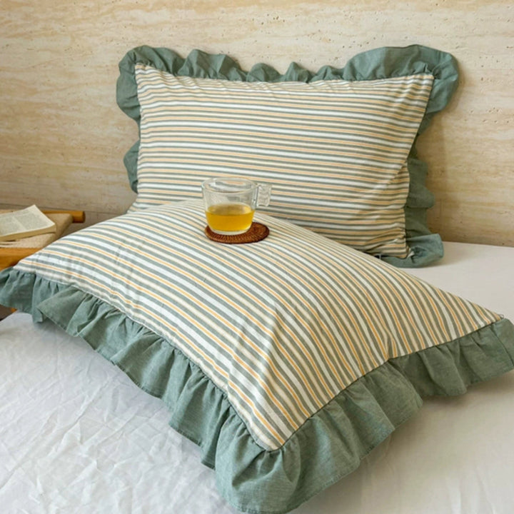 BowLift | Striped Ruffled Lace Pillowcases in Multiple Colors