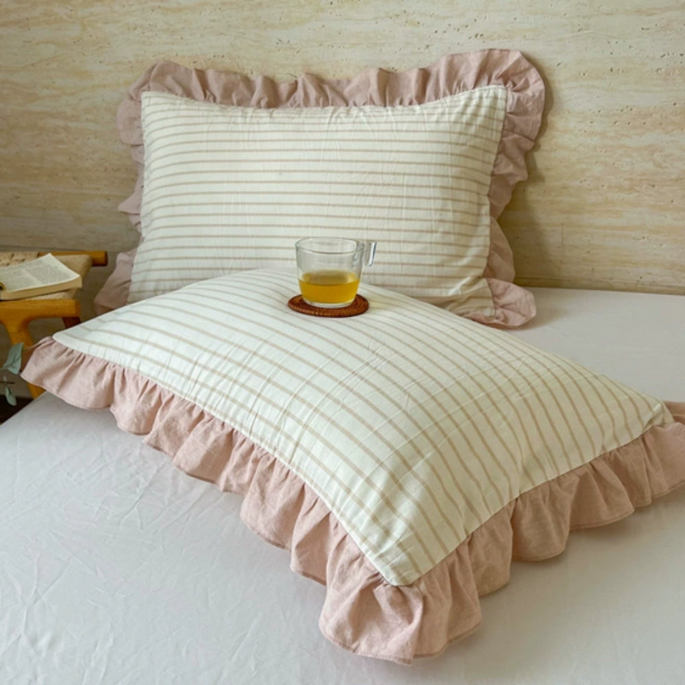 BowLift | Striped Ruffled Lace Pillowcases in Multiple Colors
