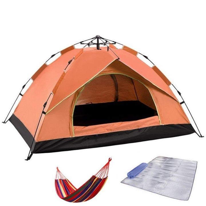 BowLift | TC-014 Outdoor Beach Travel Camping Automatic Spring Multi-Person Tent For 3-4 People (Orange+Mat+Hammock)