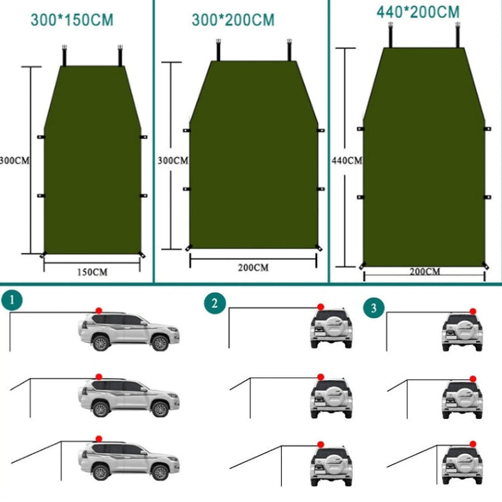 BowLift | Outdoor-Picnic-Camping Tent Next To The Car Waterproof Canopy 300x150cm (Dark Gray)
