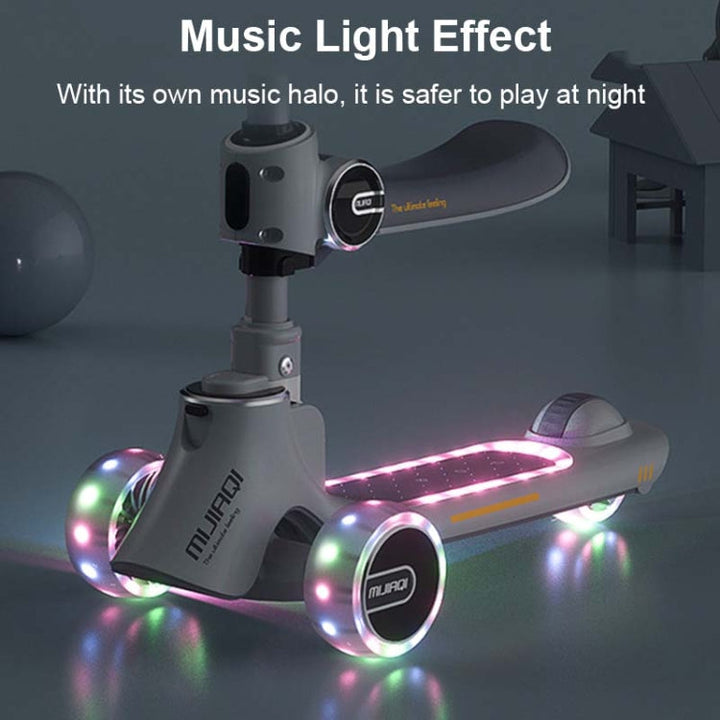 BowLift | MIJIAQI 01 3 In 1 Multifunctional Foldable Kids Scooter with Music and Lights, Specification: White Seat