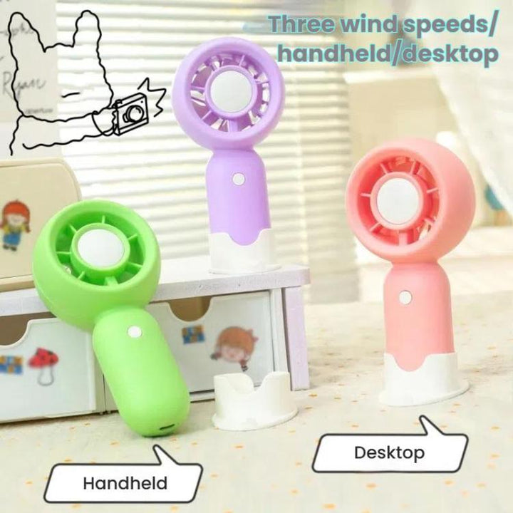 Handheld Rechargeable Fan Outdoor Camping Cooling Fan With Phone Holder Base(Green) | Bowlift