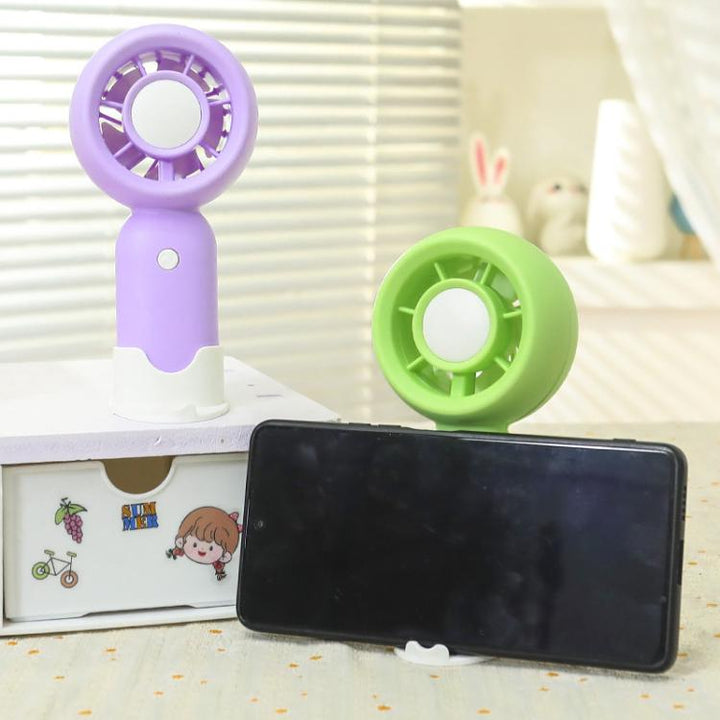 Handheld Rechargeable Fan Outdoor Camping Cooling Fan With Phone Holder Base(Green) | Bowlift