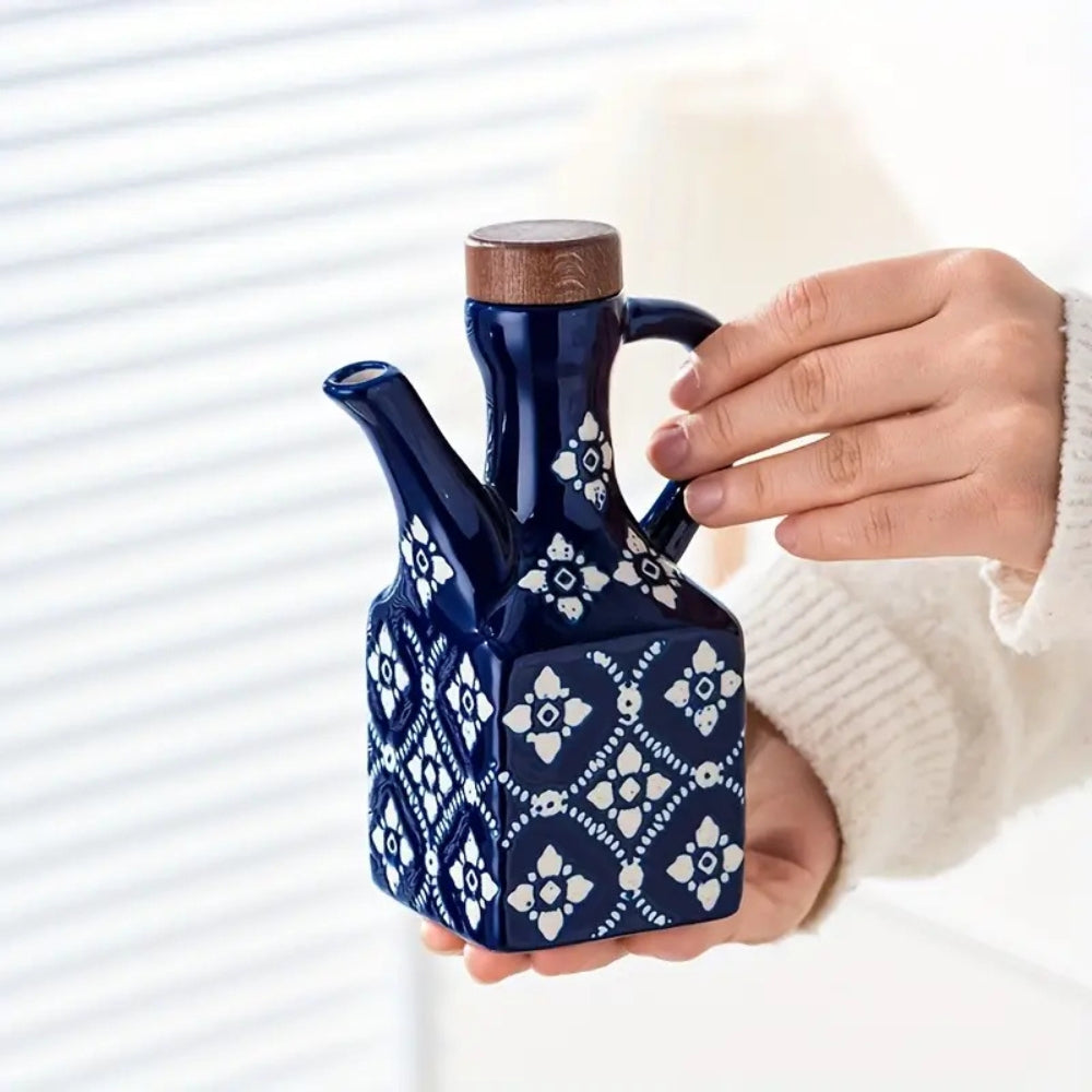 BowLift | Talavera Ceramic Wooden Lid Oil Dispenser Bottle