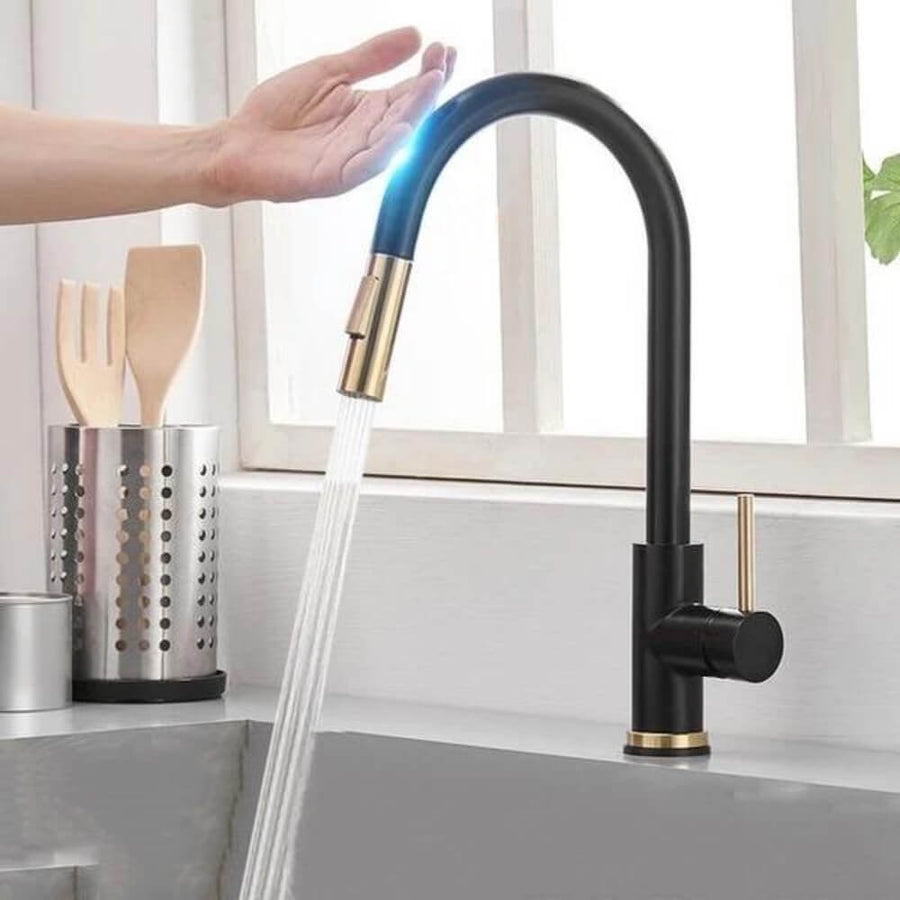 BowLift | TouchTech Pull-Out Kitchen Tap – Sensor Touchless Mixer Tap with Flexible Spout | Modern Brass Faucet