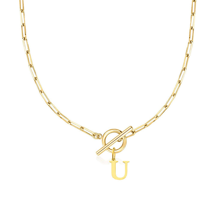 BowLift | Paperclip Letter Initial Circle Lock Clasp Necklace