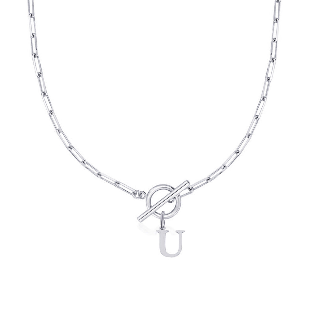 BowLift | Paperclip Letter Initial Circle Lock Clasp Necklace