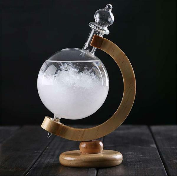 BowLift | Storm Glass Weather Predicting Forecast Bottle Crystal Desktop Barometer with Wooden Base