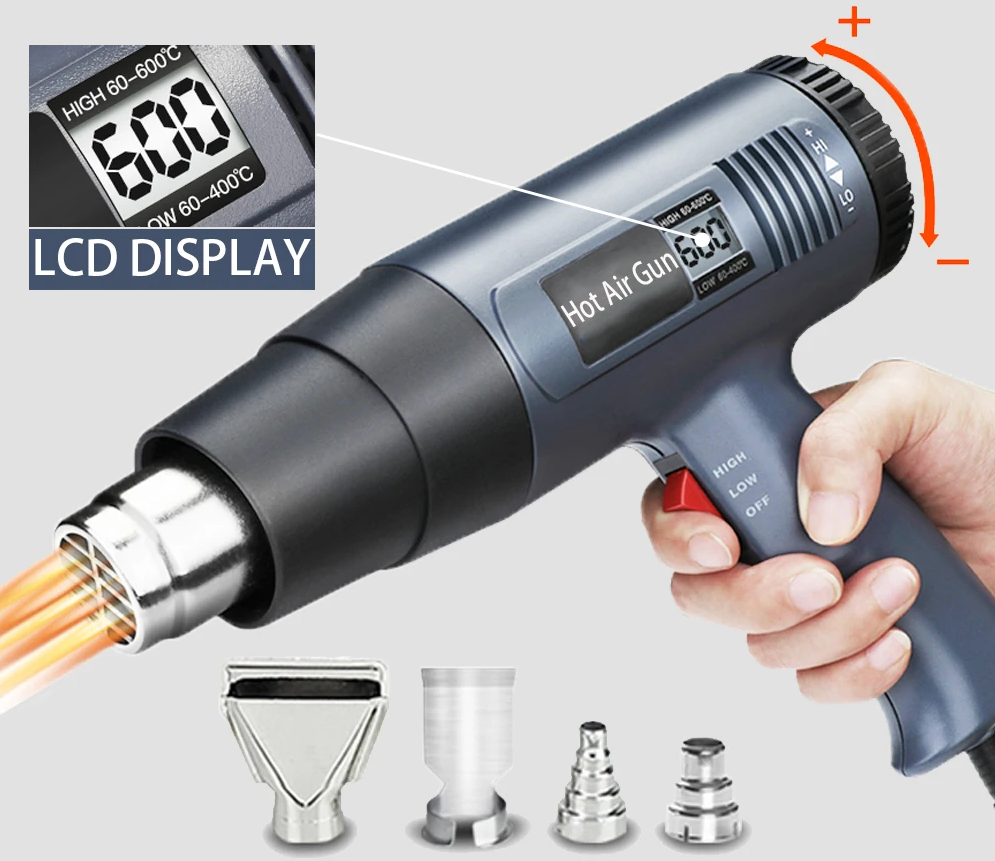 BowLift | 2000W Industrial Electric Heat Gun with Digital LCD Display Adjustable Temp – ProTherm