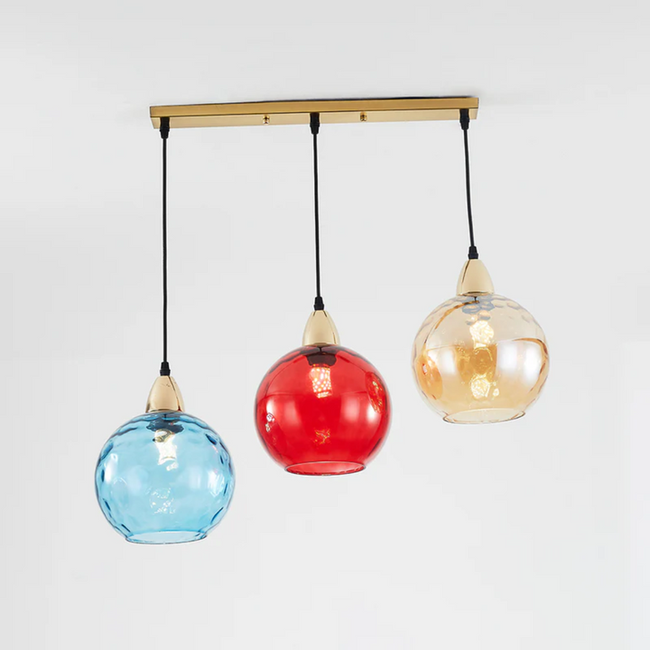 Three-Light Cluster Pendant Lamp with Rippled Glass Shades