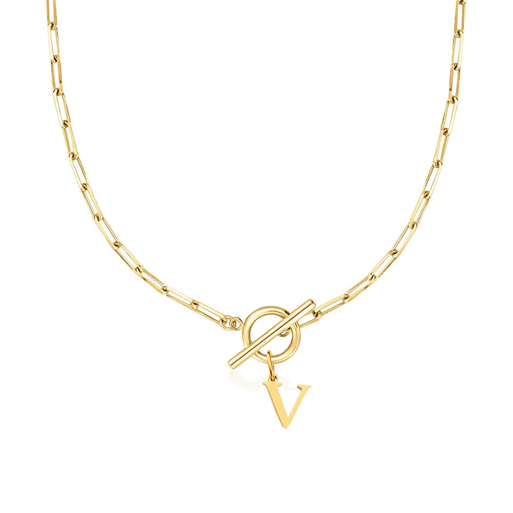 BowLift | Paperclip Letter Initial Circle Lock Clasp Necklace