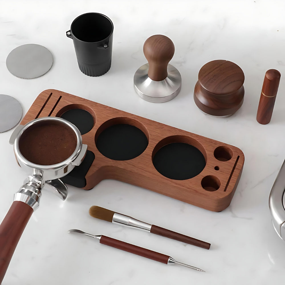 BowLift | Walnut Espresso Tamper Station Coffee Bar Stand