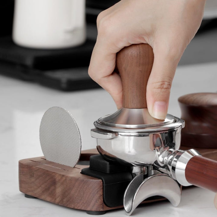 BowLift | Walnut Espresso Tamper Station Coffee Bar Stand