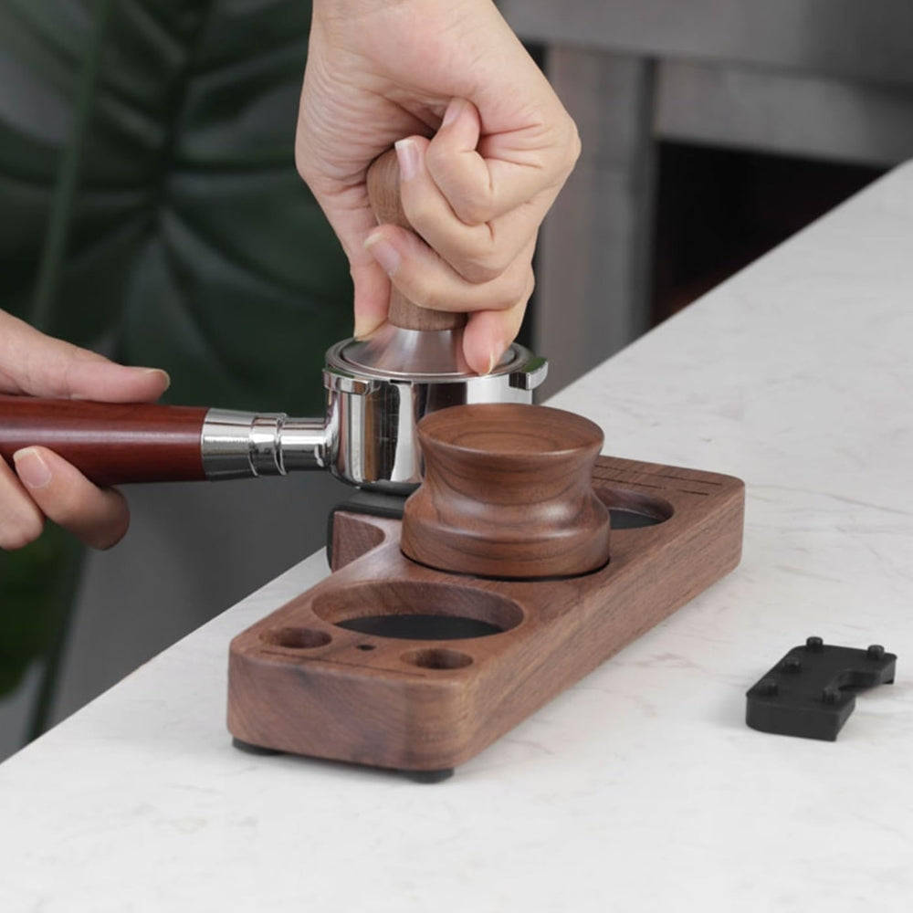 BowLift | Walnut Espresso Tamper Station Coffee Bar Stand
