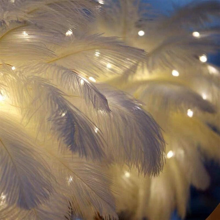 Ostrich Night Light | Eccentric Lamp with Feathers & Rose Gold Base | Bowlift
