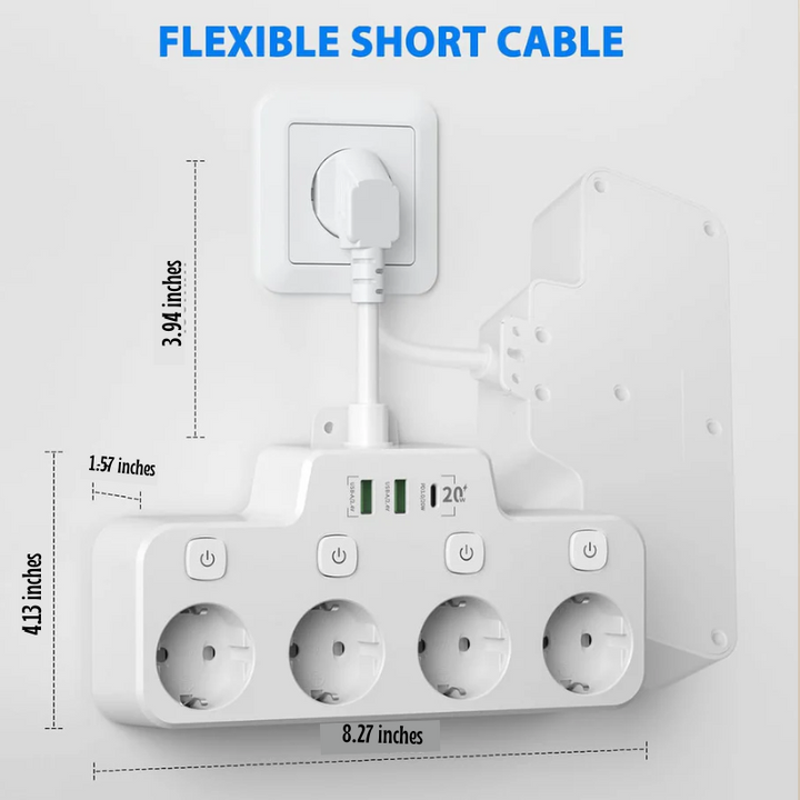 BowLift | Wall Mounted Power Strip with Independent Switch 2 USB A and 1 USB C