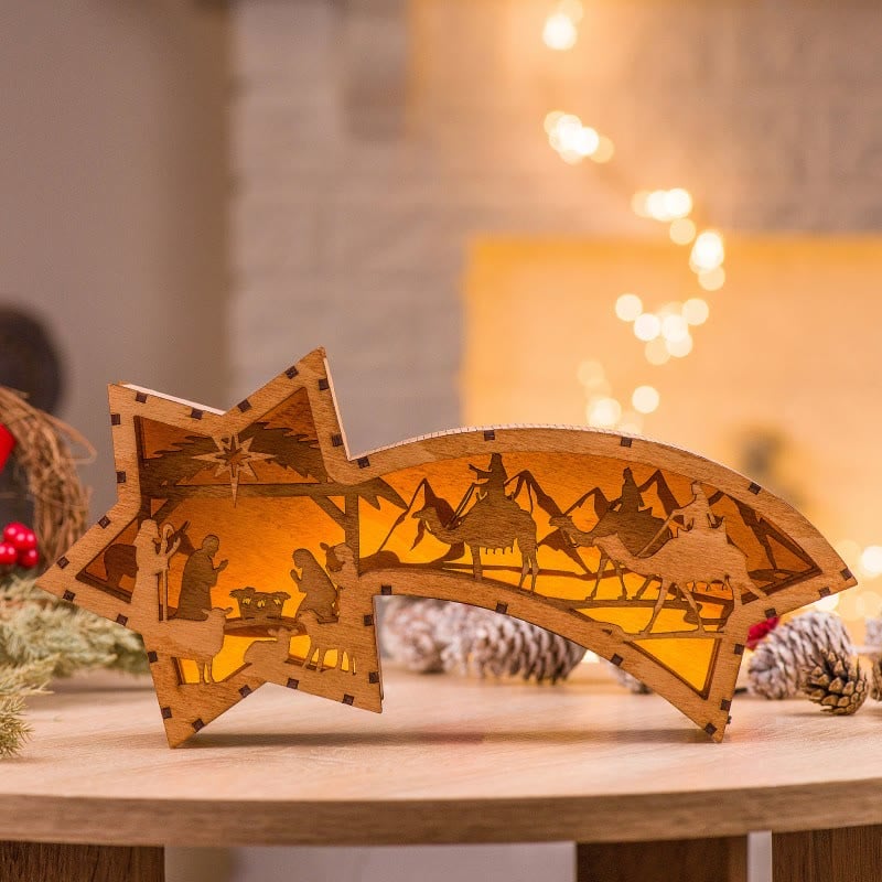 BowLift | LED Wooden Christmas Ornaments Nativity Scene Star Shaped Desk Lamp
