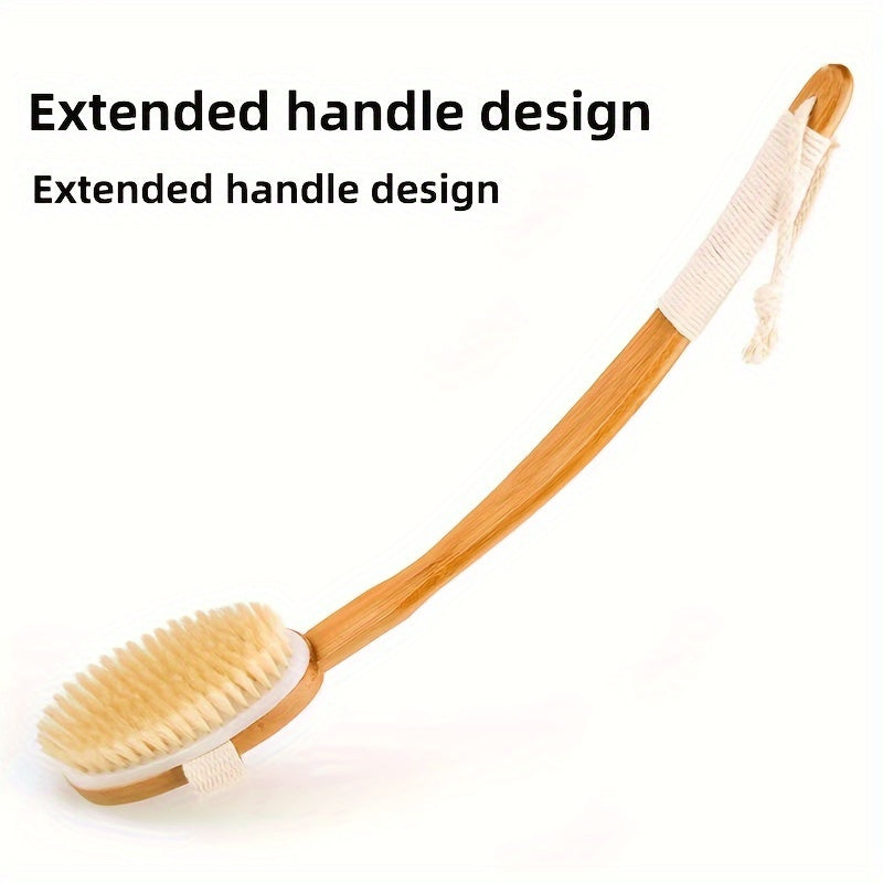 Back Wild Boar Bristle Cleaning Sponge for the Shower - Long Wooden Handle Bath Sponge Brush, soft natural bristles for back cleaning Bowlift