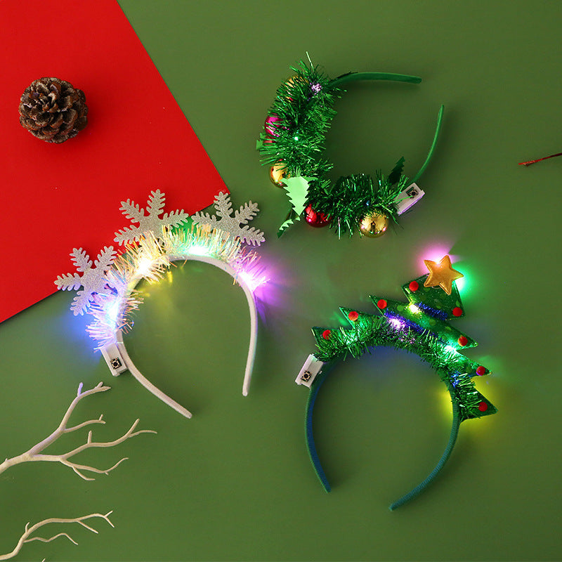 BowLift | IPC Christmas Hair Band Glowing Headband Xmas Tree Snowflake Hair Band Deer Horn Light Flashing Headwear Merry Christmas Gift