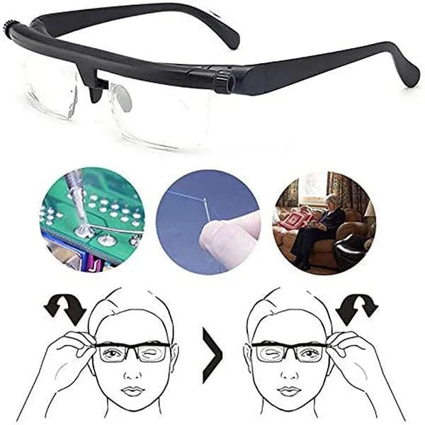 Adjustable focus glasses for near and distance vision Bowlift