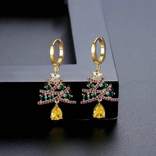 BowLift | New Christmas Tree Earrings With Colorful Rhinestones Fashion Personality Shining Earrings Gift For Women Jewelry