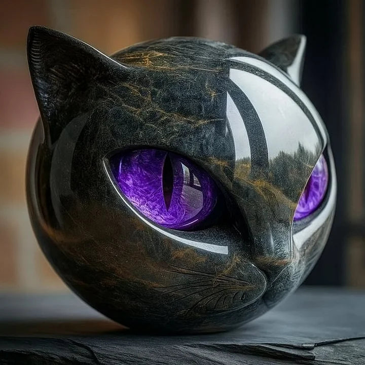 BowLift | NoirCat Sculpture – Black Cat Head with Hypnotic Eyes