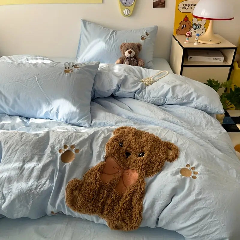 Teddy Bear Bedding Set – Ultra Soft and Cuddly | With duvet cover, bed sheet, and 2 pillowcases | Bowlift