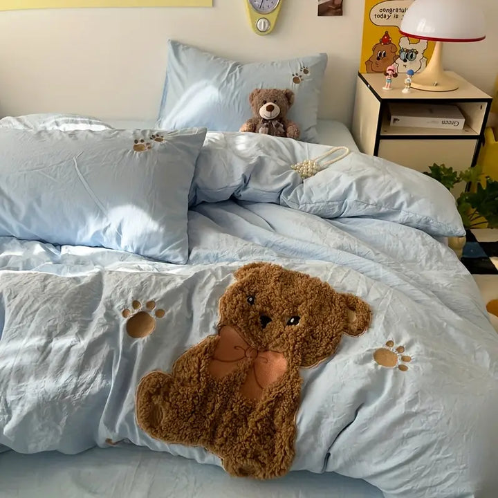 Teddy Bear Bedding Set – Ultra Soft and Cuddly | With duvet cover, bed sheet, and 2 pillowcases | Bowlift