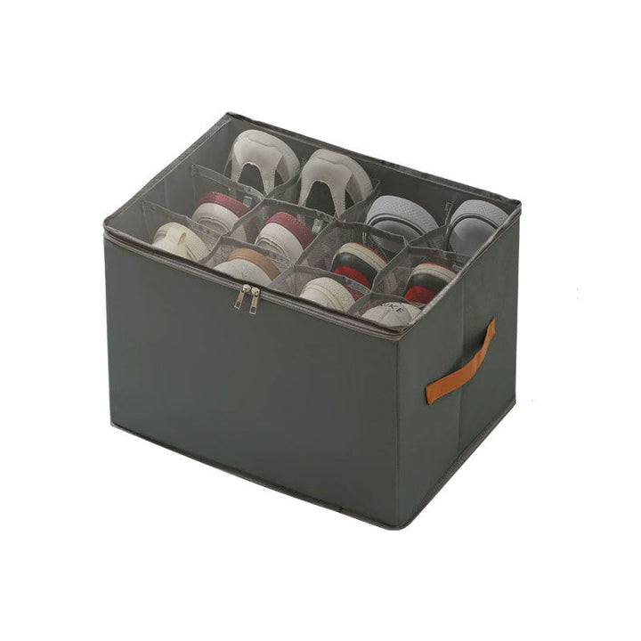 Collapsible Shoe Organizer Box with Transparent Lid and Dividers