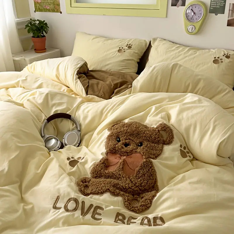 Teddy Bear Bedding Set – Ultra Soft and Cuddly | With duvet cover, bed sheet, and 2 pillowcases | Bowlift