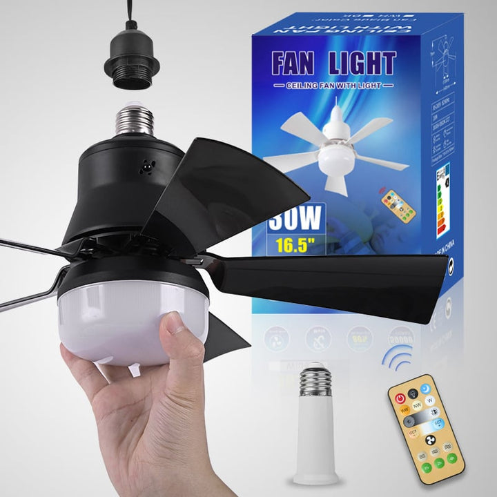 BowLift | LuxeBreeze Portable Ceiling Fan & Light | Elegant 2-in-1 solution with remote control for comfort and style