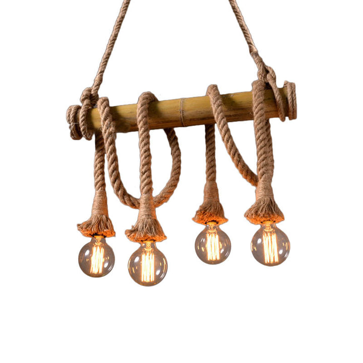 BowLift | Adjustable Bamboo Pendant Lamp with Industrial Rope Design - EcoChic