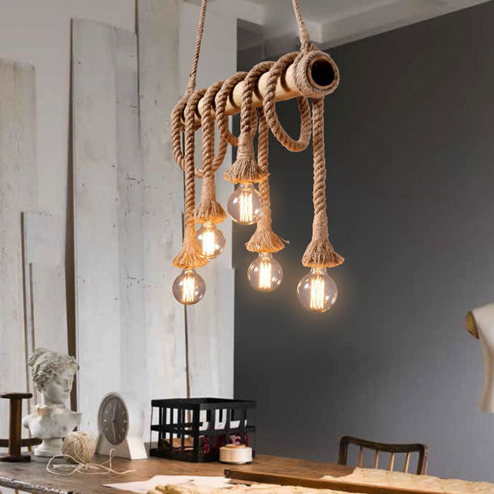 BowLift | Adjustable Bamboo Pendant Lamp with Industrial Rope Design - EcoChic