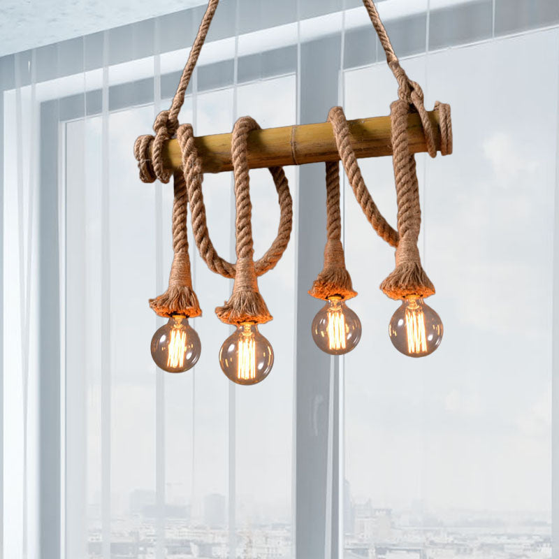 BowLift | Adjustable Bamboo Pendant Lamp with Industrial Rope Design - EcoChic