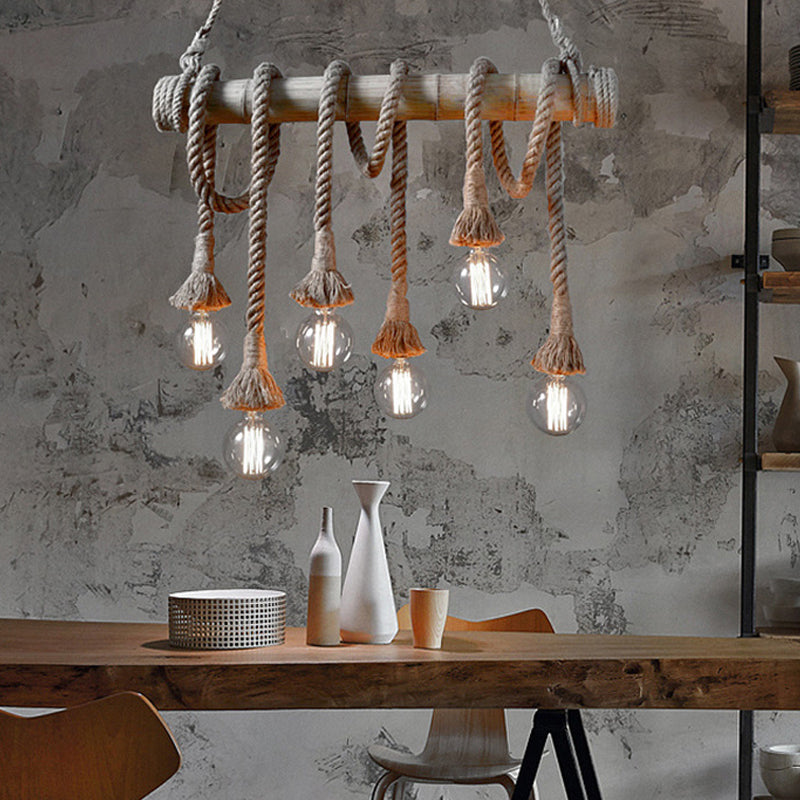 BowLift | Adjustable Bamboo Pendant Lamp with Industrial Rope Design - EcoChic