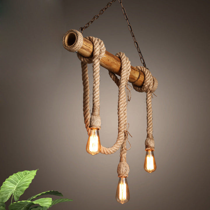 BowLift | Adjustable Bamboo Pendant Lamp with Industrial Rope Design - EcoChic