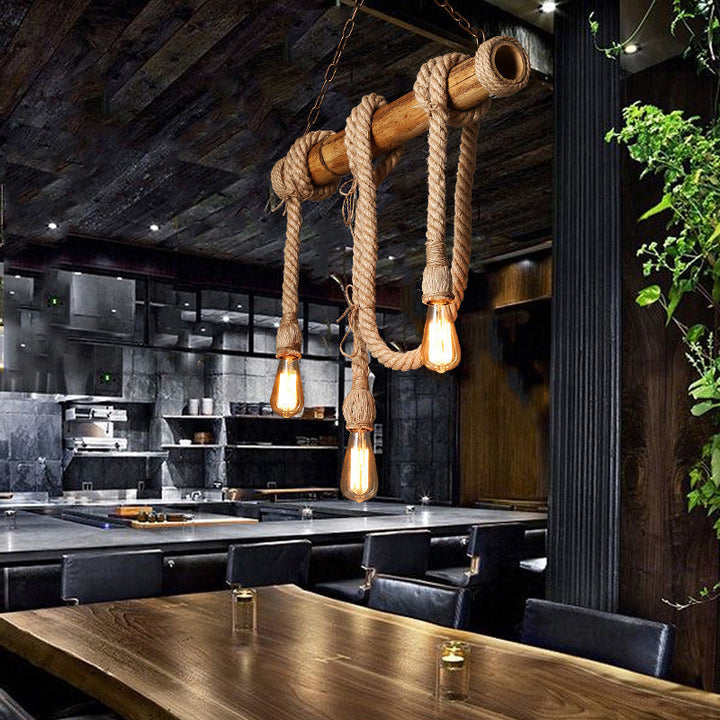 BowLift | Adjustable Bamboo Pendant Lamp with Industrial Rope Design - EcoChic