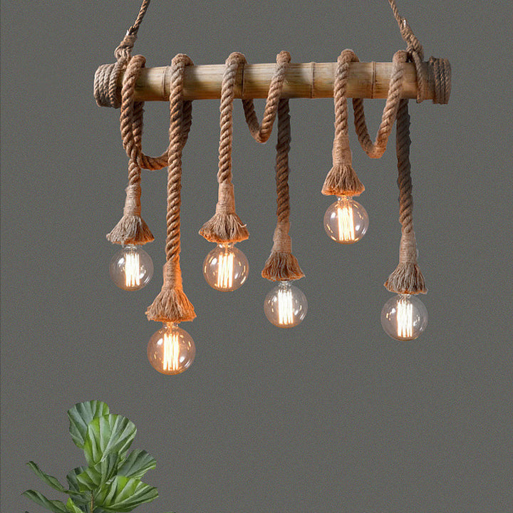 BowLift | Adjustable Bamboo Pendant Lamp with Industrial Rope Design - EcoChic