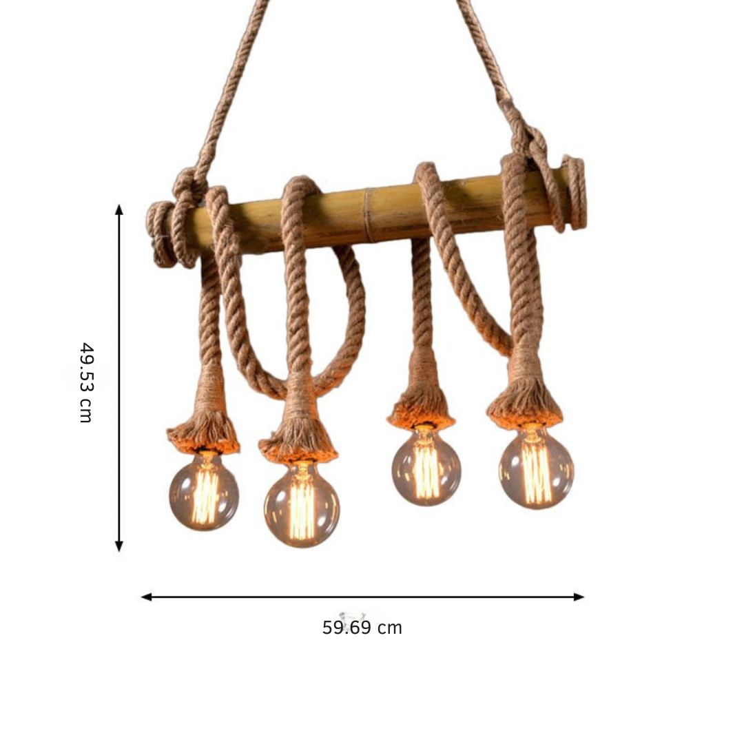 BowLift | Adjustable Bamboo Pendant Lamp with Industrial Rope Design - EcoChic