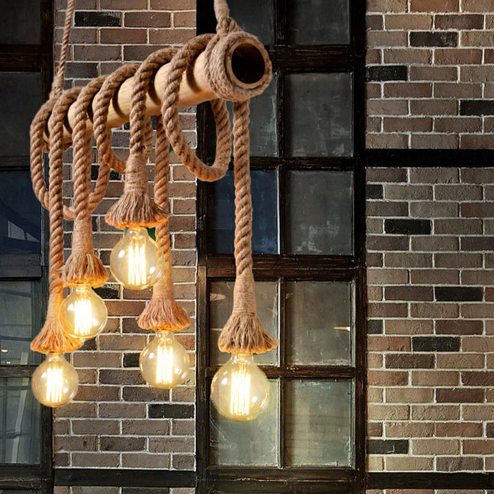 BowLift | Adjustable Bamboo Pendant Lamp with Industrial Rope Design - EcoChic