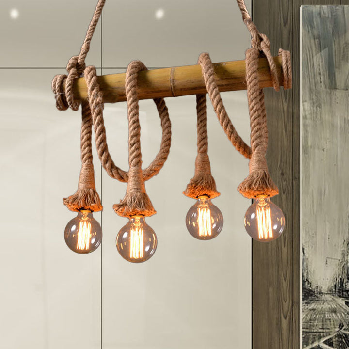 BowLift | Adjustable Bamboo Pendant Lamp with Industrial Rope Design - EcoChic