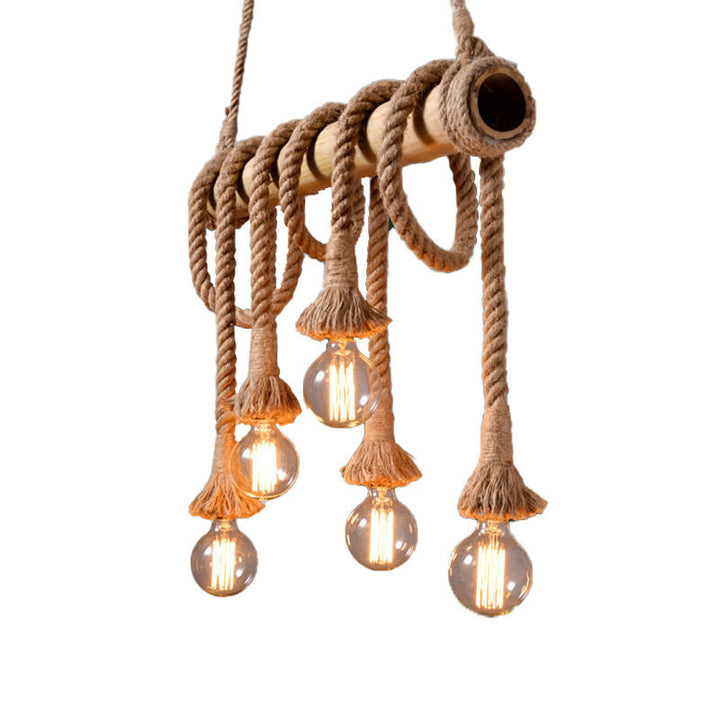 BowLift | Adjustable Bamboo Pendant Lamp with Industrial Rope Design - EcoChic