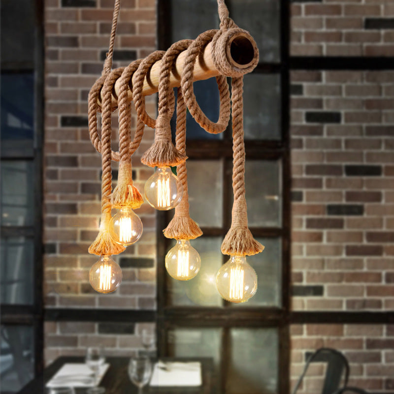 BowLift | Adjustable Bamboo Pendant Lamp with Industrial Rope Design - EcoChic