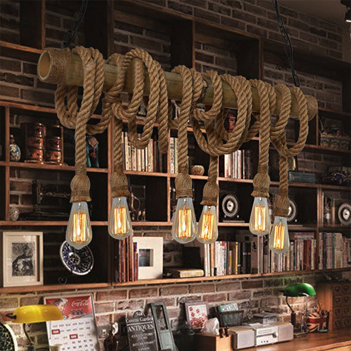 BowLift | Adjustable Bamboo Pendant Lamp with Industrial Rope Design - EcoChic