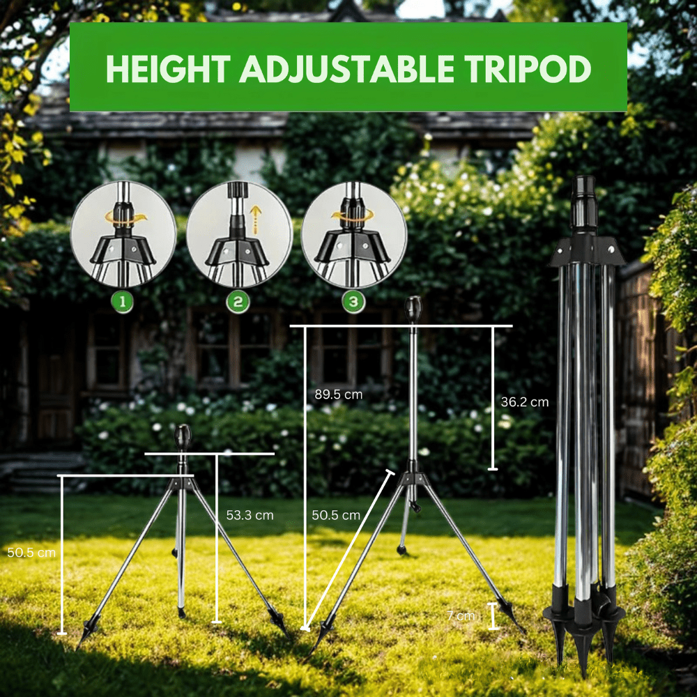 BowLift | TurboSpray Adjustable 360° Garden Sprinkler – Stainless Steel Rotating Lawn Watering System