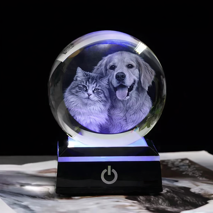 Personalized crystal ball with pet photo & LED base Bowlift