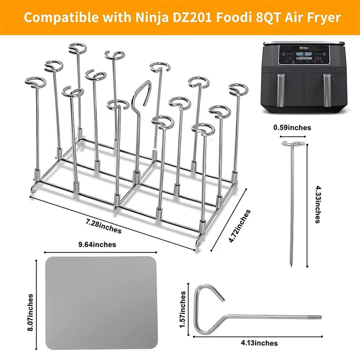 Air Fryer Grill Stainless Steel Rectangle Roasting Rack BBQ Skewer | Bowlift