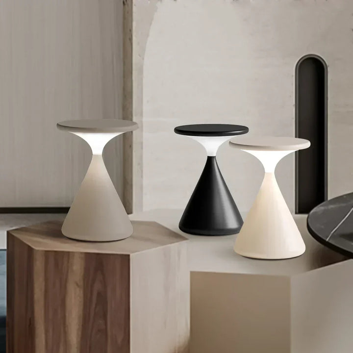 BowLift | Aeron Hourglass Cordless LED Table Lamp – Rechargeable, Dimmable, Modern Design